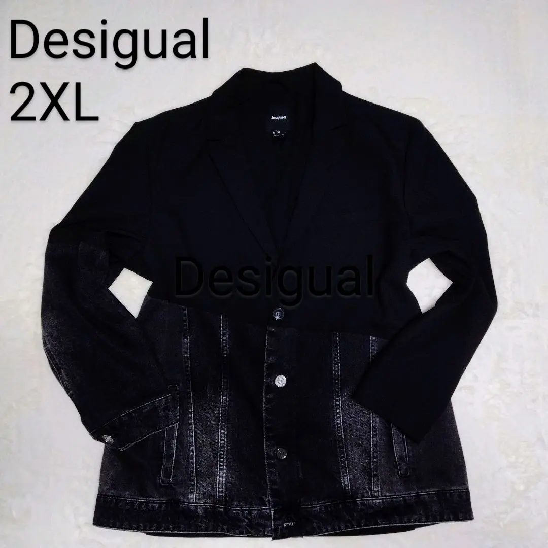 Desigual テーラードジャケット 裏地総柄 オシャレ Desigual(デシグアル) / デニム切替再構築テーラードジャケット