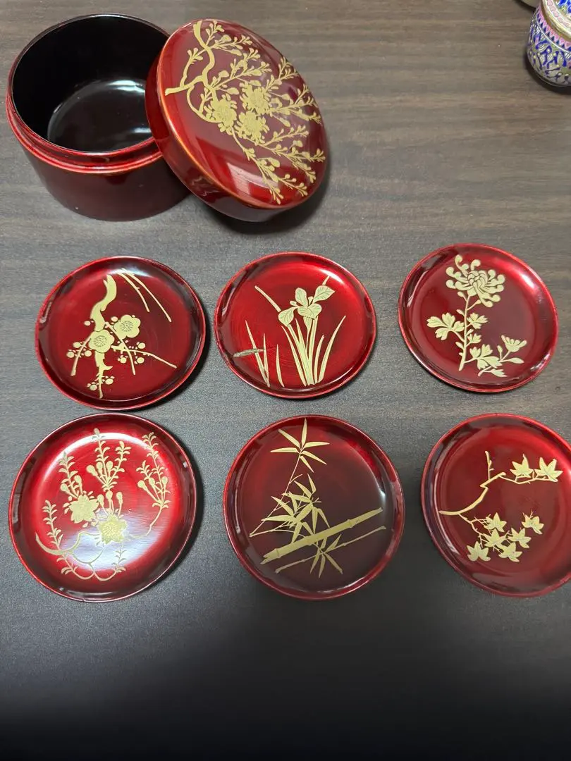 Thumbnail of Red lacquerware confectionery containers/food boxes, set of 7
