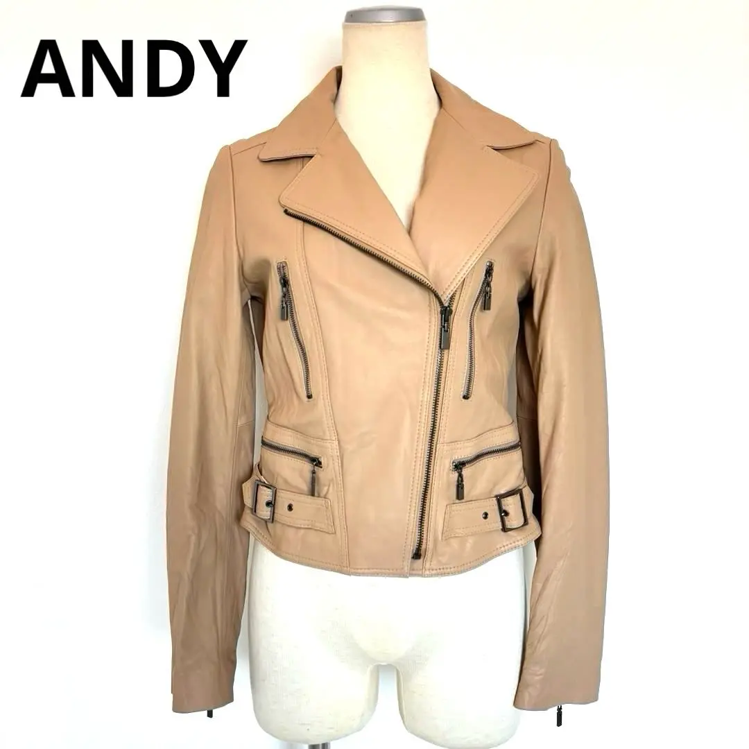 Andy アンディ ラム革 レザーライダースジャケット コート ベージュ S Andy アンディ ラム革 レザーライダースジャケット コート