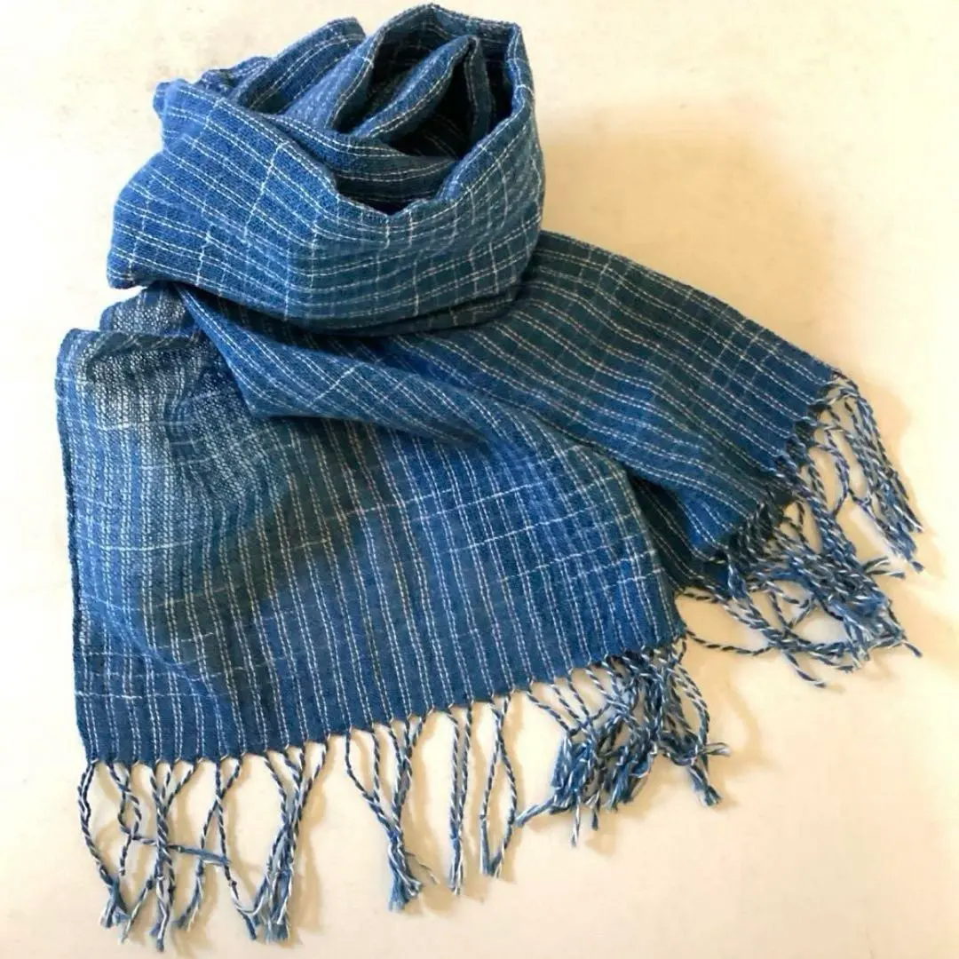 Thumbnail of Mini Stole (Unisex) Cotton Chijimi (C) / Hand-spun, Hand-woven, Indigo-dyed