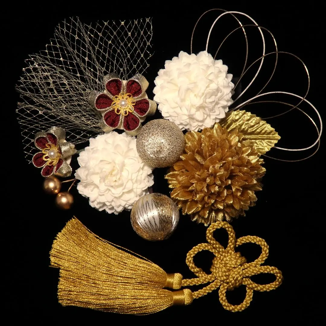 Thumbnail of Japanese Hair Ornament SG, Crimson 1, Gold, for Coming-of-Age Ceremony, Wedding, Hakama, Yukata, Furisode, Kimono