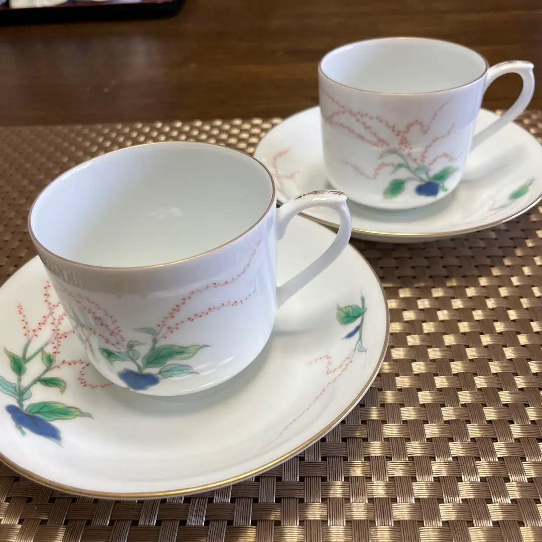 Thumbnail of Arita-yaki Fukagawa-yaki Floral Teacups & Saucers - Set of 2