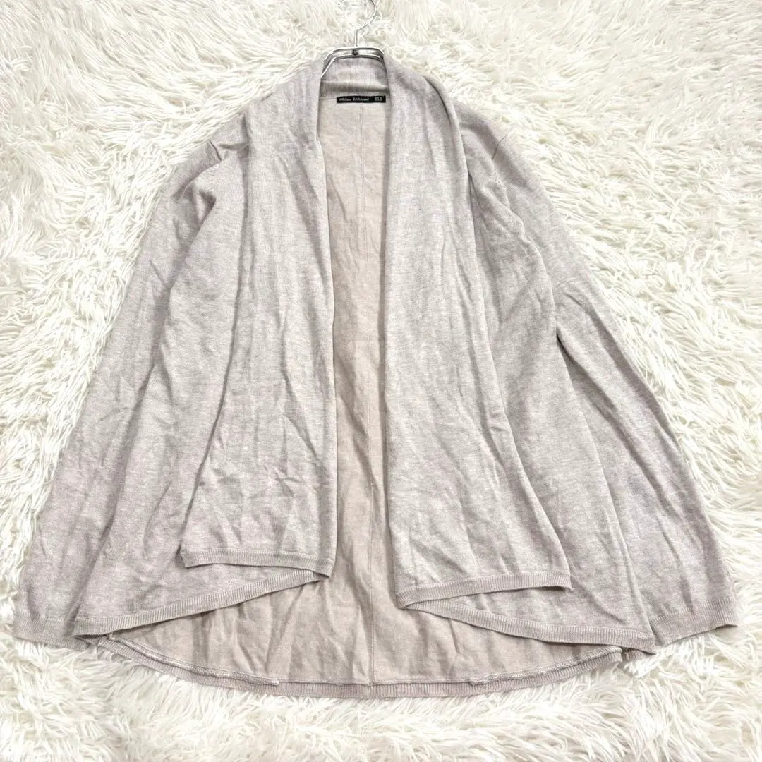 y7960 翻領長袖針織外套 薄外套 米色 氣質 前開 的縮圖