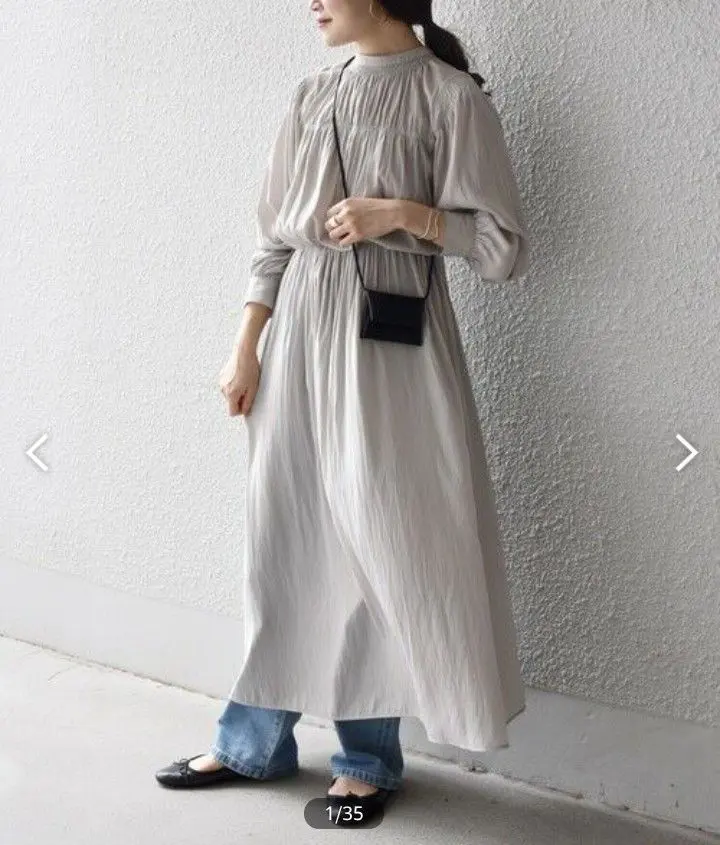 Thumbnail of SHIPS Any Long Sleeve One-Piece Dress, Gray, Slightly Shiny, Back Tie