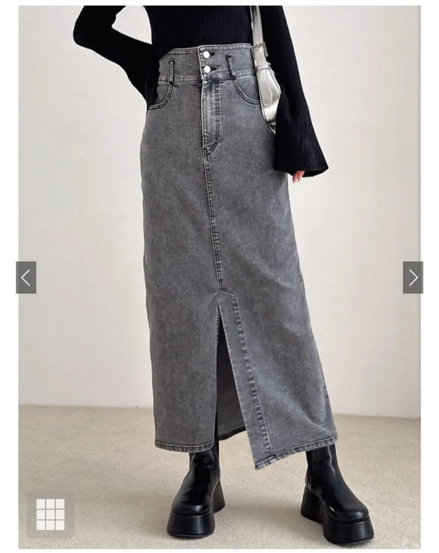 Thumbnail of GRL Front Slit Denim Skirt, Black