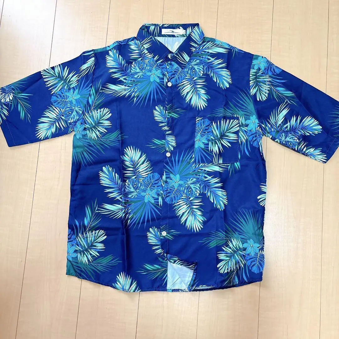 Thumbnail of 【Excellent Condition】 Aloha Shirt Blue Leaf Pattern Men's L Size