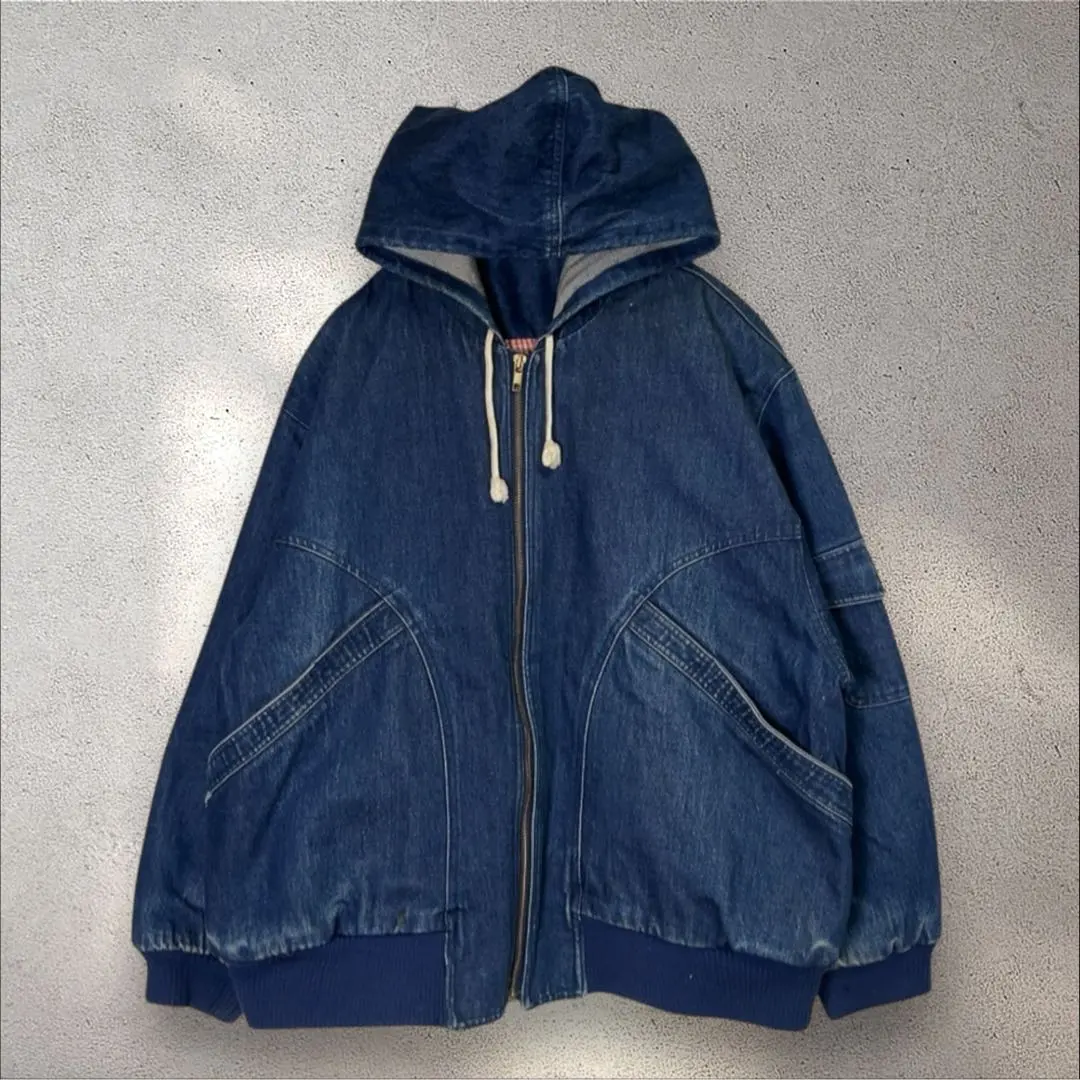 Thumbnail of Used Denim Blouson with Hood, Dark Blue, Gingham Check, Unisex, Vintage