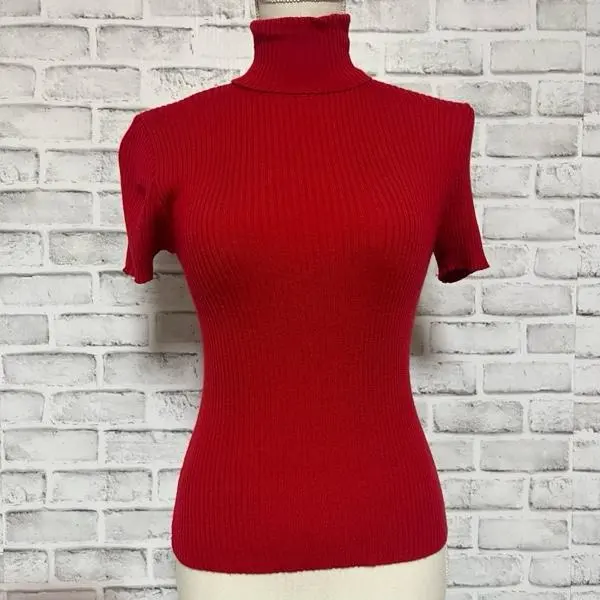 Thumbnail of FE039 Paule Ka Red High Neck Short Sleeve Sweater