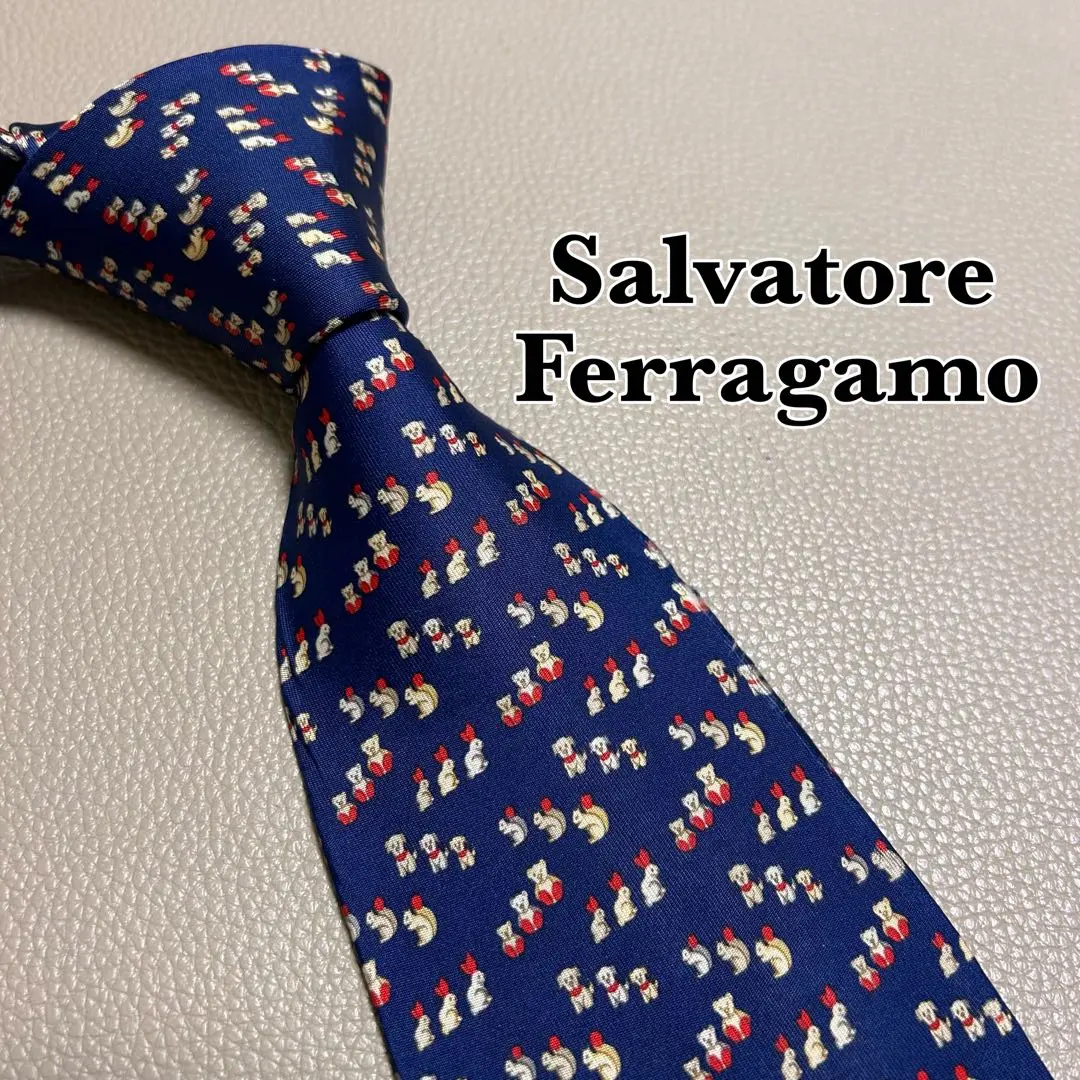 薩爾瓦多·菲拉格慕 領帶 條紋 圓點 格紋 藍色 的縮圖