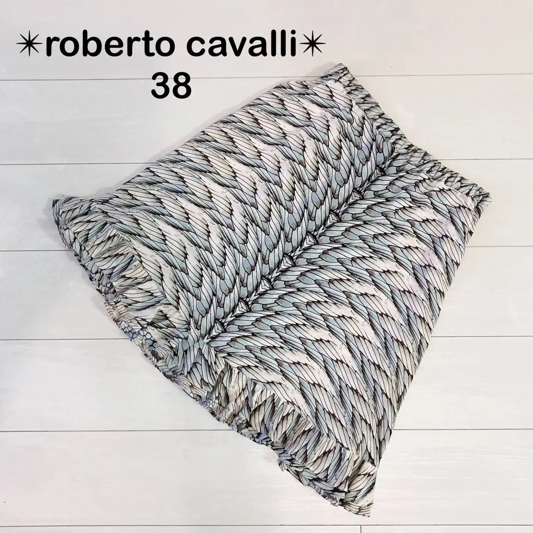 【ロベルトカバッリ】ウール混 羊毛ひざ丈スカート イタリア製 レオパード柄 総柄 ロベルトカバッリ】ウール混 羊毛ひざ丈スカート イタリア製