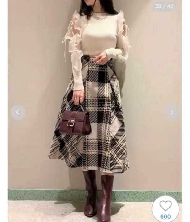 SNIDEL 羅紋格紋喇叭裙 的縮圖