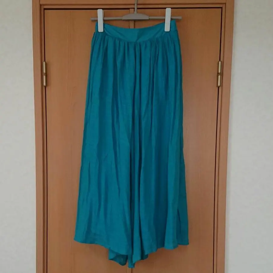 闊腿褲 翡翠綠色 附腰帶 的縮圖