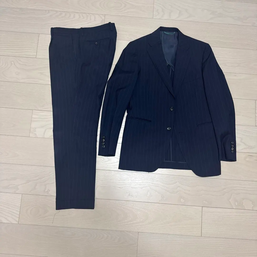 深藍色條紋商務西裝套裝 的縮圖