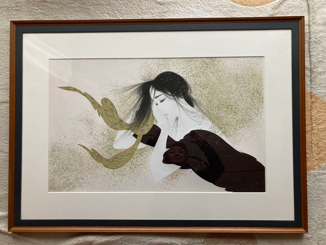 美品 中島潔「寒椿」リトグラフ 直筆サイン入り あずま工芸 額縁入り 絵本 □☆中島潔 あずま工芸 リトグラフ 直筆サイン エディション有り