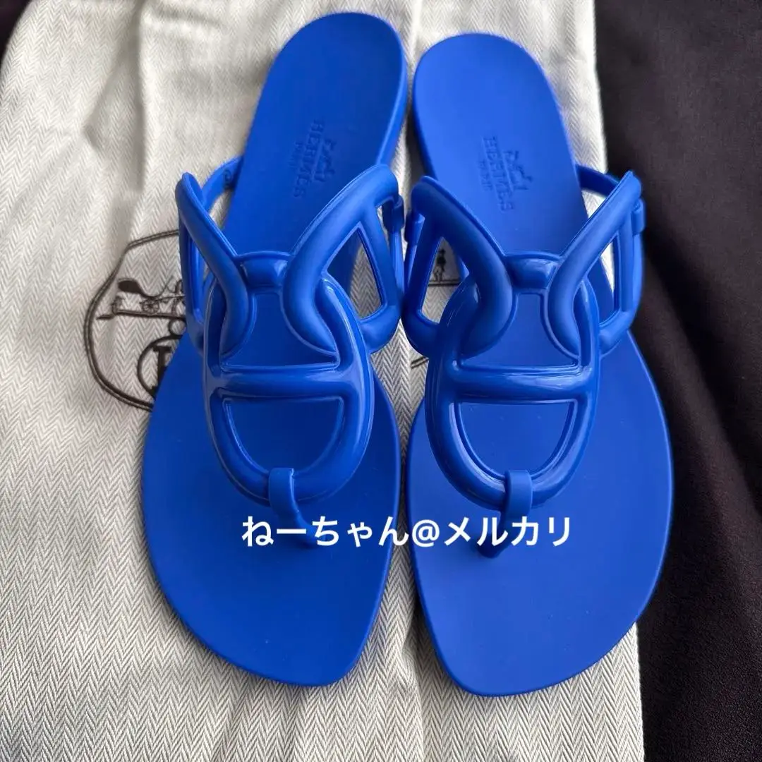 HERMES エジェリ36 ブルー　ビーチサンダル エルメス】ビーチサンダル エジェリ 36 - メルカリ