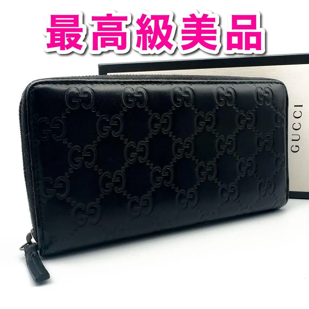 【使用感少】古馳 (Gucci) 黑色皮革拉鍊長夾 的縮圖