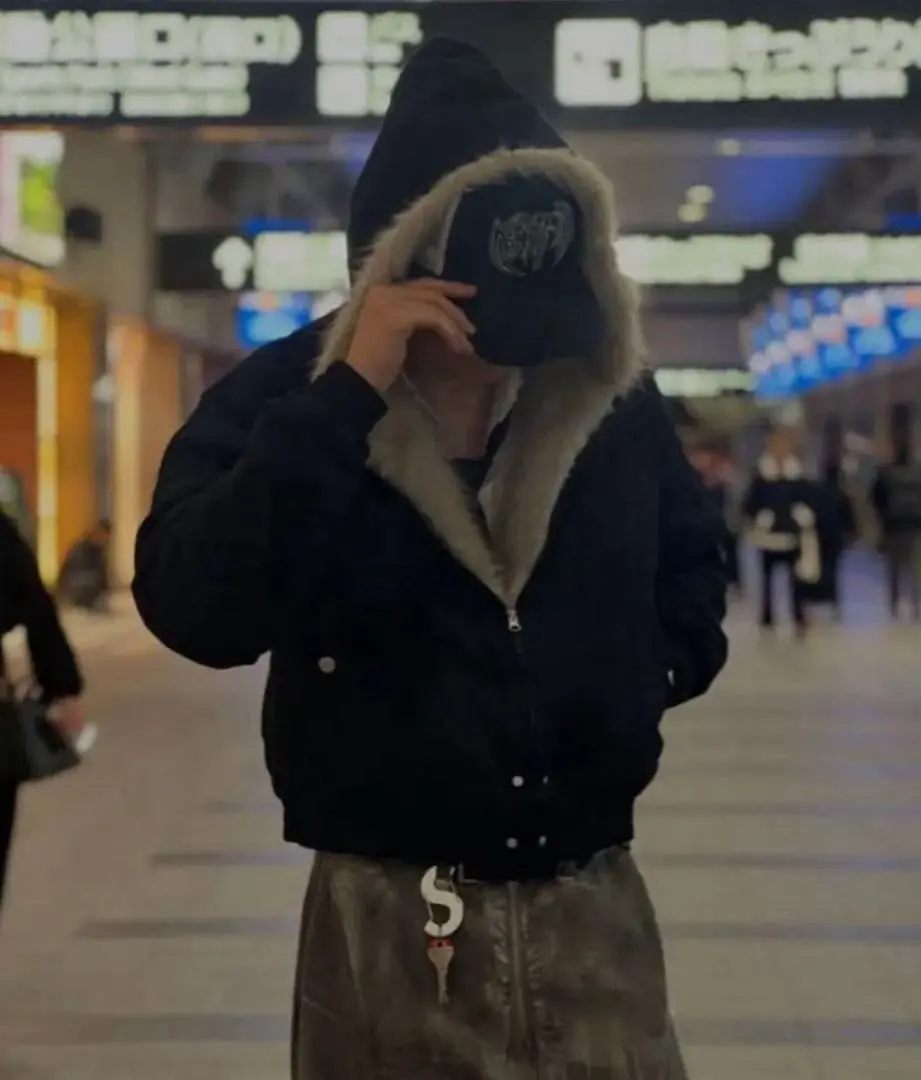 elev 毛皮外套 黑色 短款 的縮圖