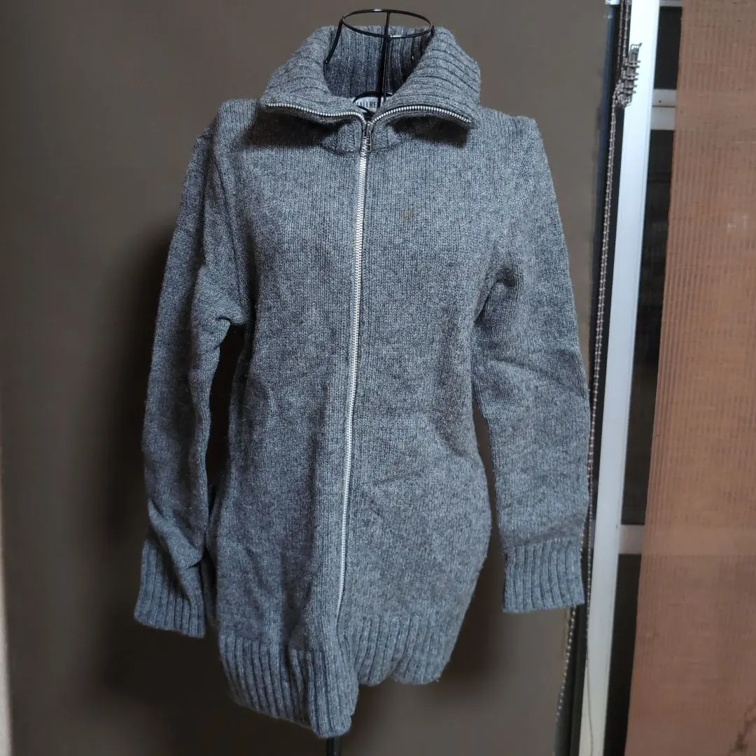 Thumbnail of Gray zip-up knit sweater