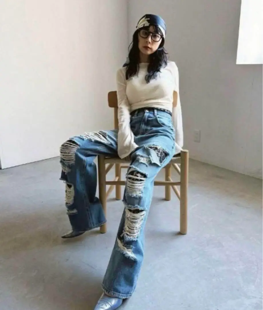 Ameri｜WIDE DAMAGE DENIM PANTS Ameri WIDE DAMAGE DENIM PANTS