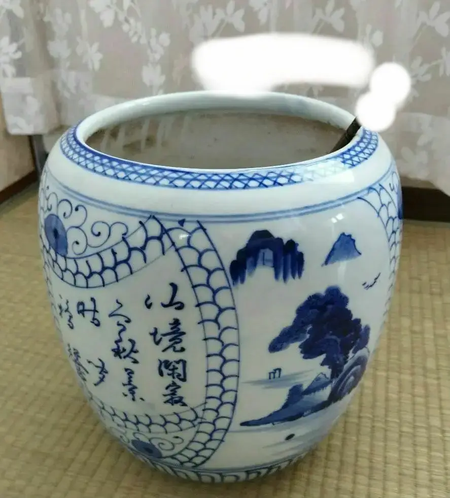 火鉢 瀬戸火鉢 陶器 青 ひょうたん柄 昭和初期 昭和レトロ