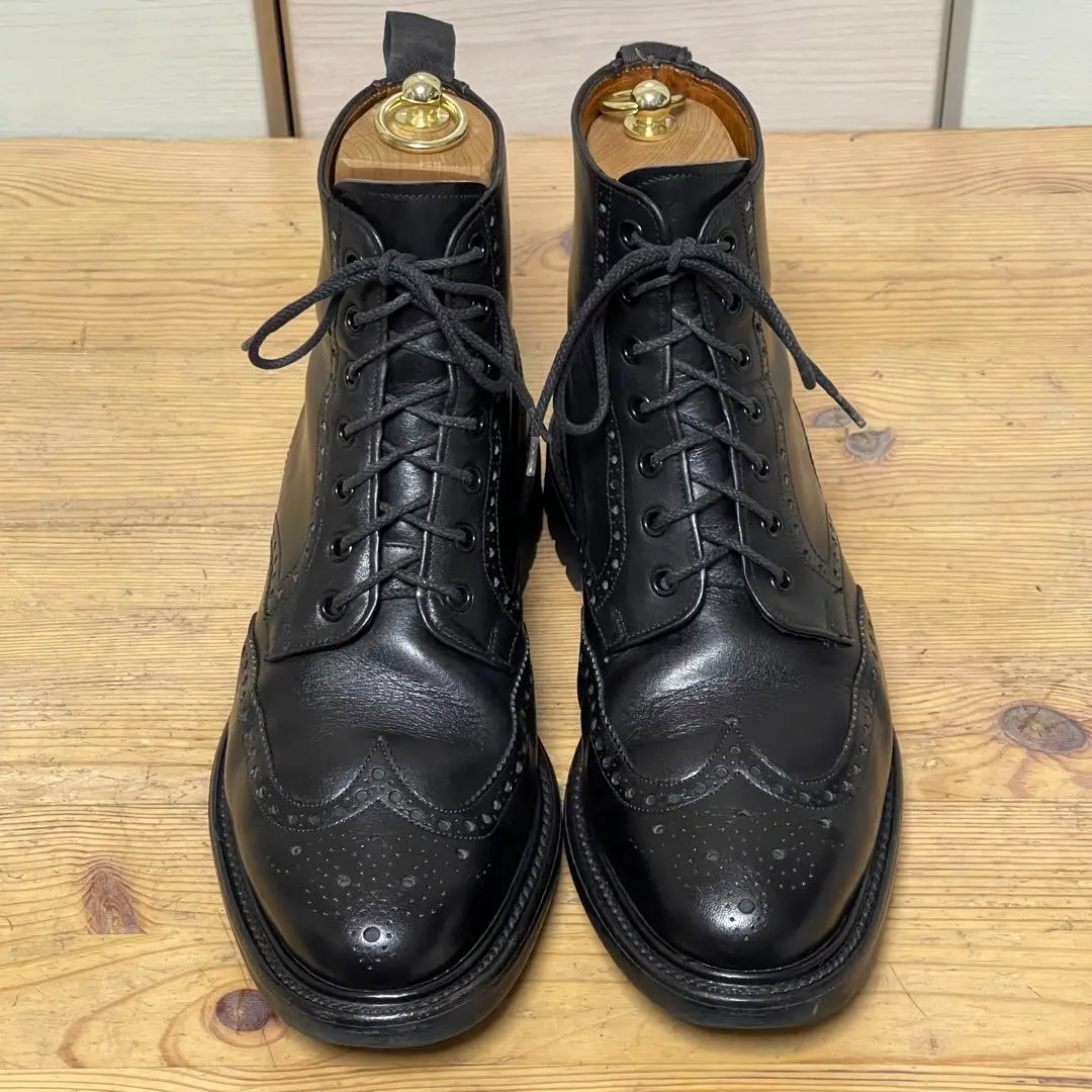 美品】Lotus/ロータス革靴英国製セミブローグ内羽根ブラック黒