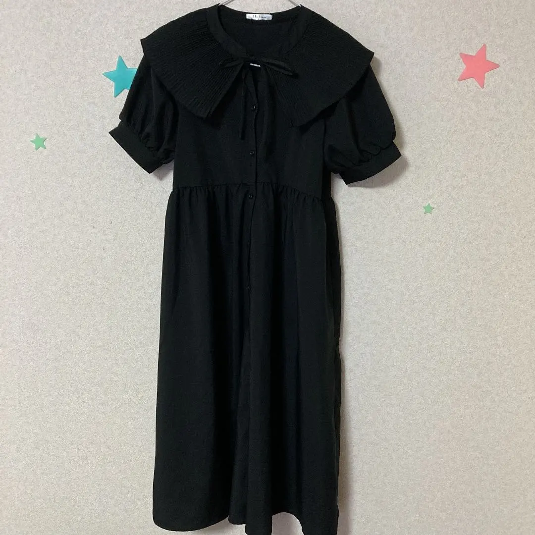 Thumbnail of Good condition ☆ Pleated collar dress ☆ Size M ☆ Black ☆ Includes shipping