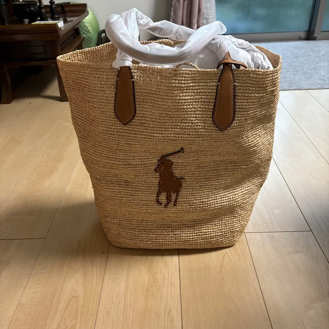 ラルフローレン カゴバッグ 肩掛け可 ホースロゴ  刺繍 編み込み 麻 ポーチ付きレインバッグ ”ポロポニー刺繍”(504759190) | ポロ
