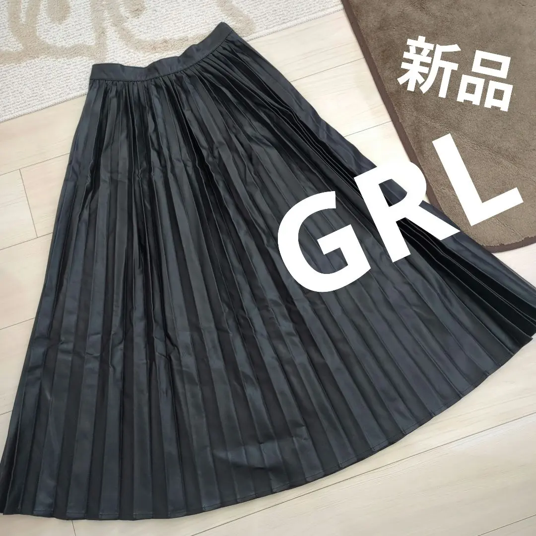 Thumbnail of GRL New with tags Pleated Leather Black Glossy Long Skirt