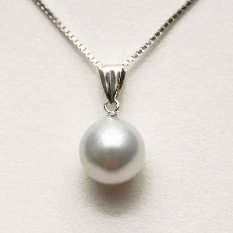 Thumbnail of South Sea White Pearl Pendant Top, 10mm, Silver Color, K14WG (White Gold) Made