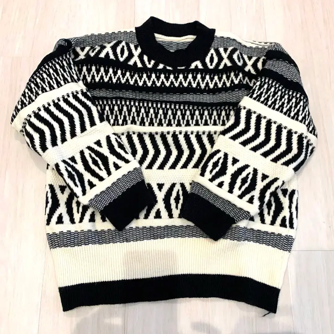 Thumbnail of Geometric patterned black and white knit sweater