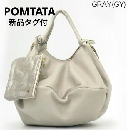 7283様　美品 POMTATA ムートン×レザー ハンドバッグ グレー ポン 美品 POMTATA ムートン×レザー ハンドバッグ グレー ポンタタ ファー