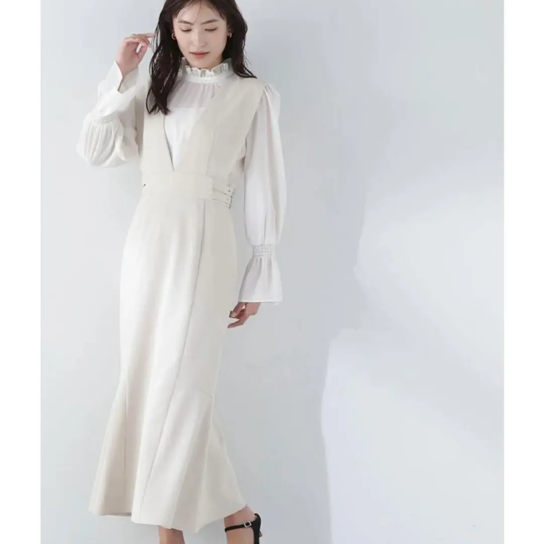 Thumbnail of Side Buckle Belt Jumper Skirt (Off-White Beige)