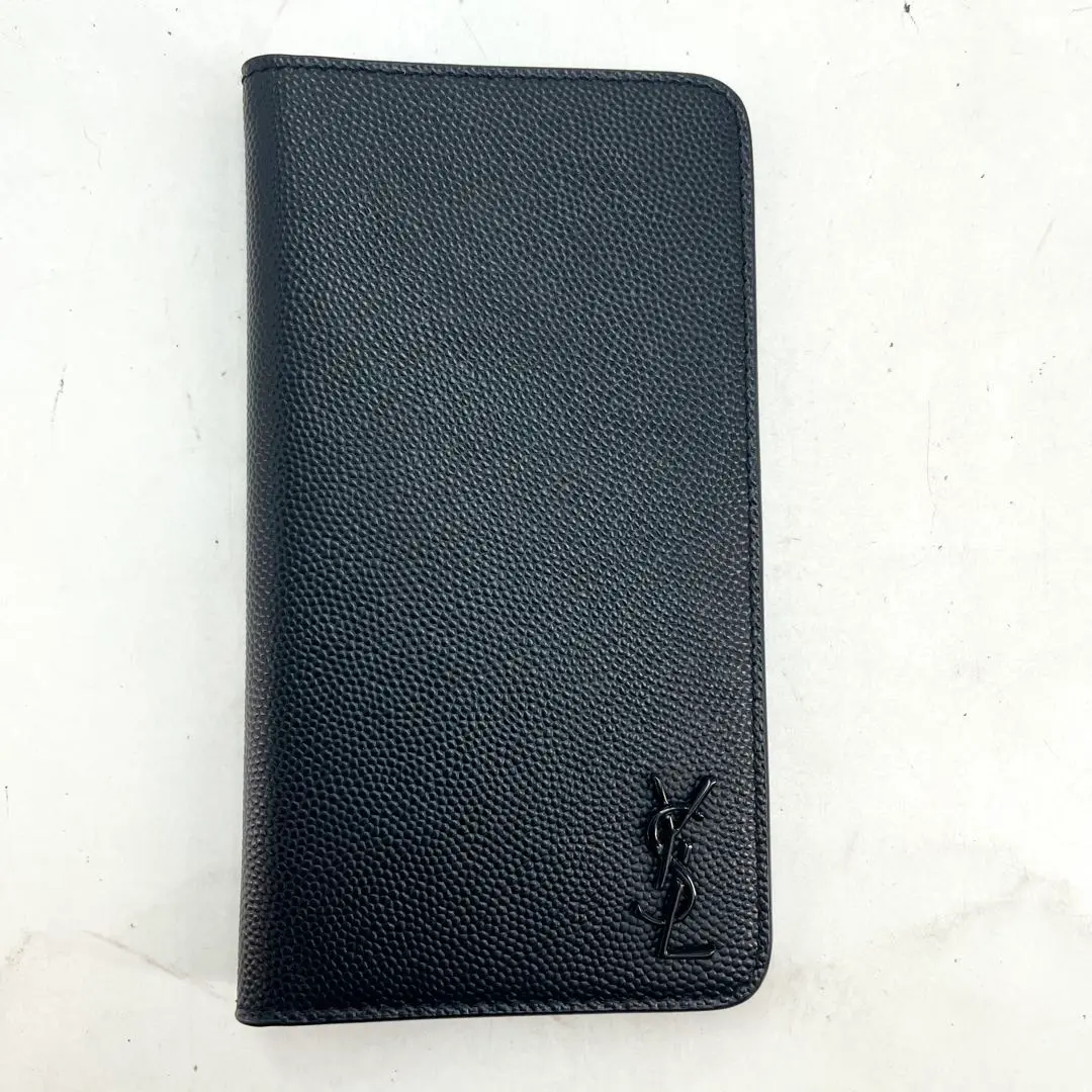 サンローラン スマホケース 手帳 革 黒 YSL iPhone FS228 斜め掛け 手帳型 イブサンローラン iphone14proケース ブランド