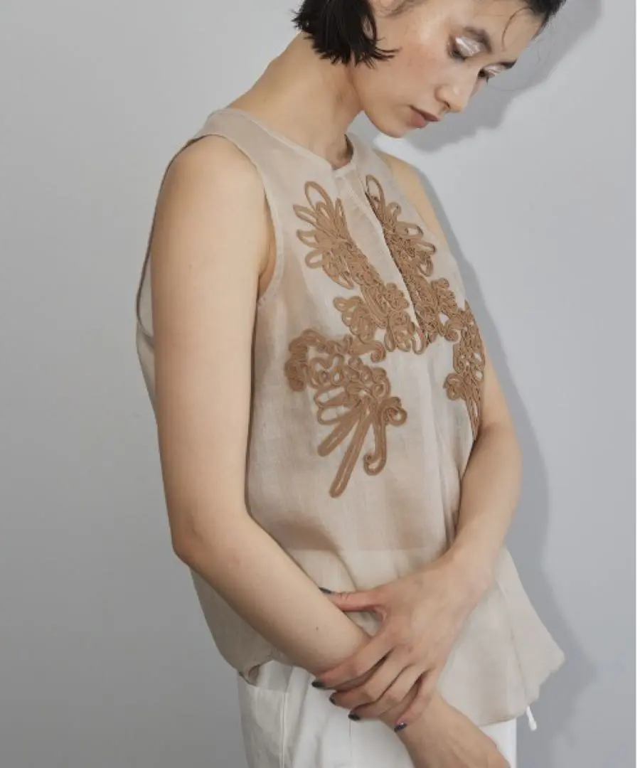 【新品未使用】Organdy Embroider Tops Bamboo Embroidery Silk Organdy