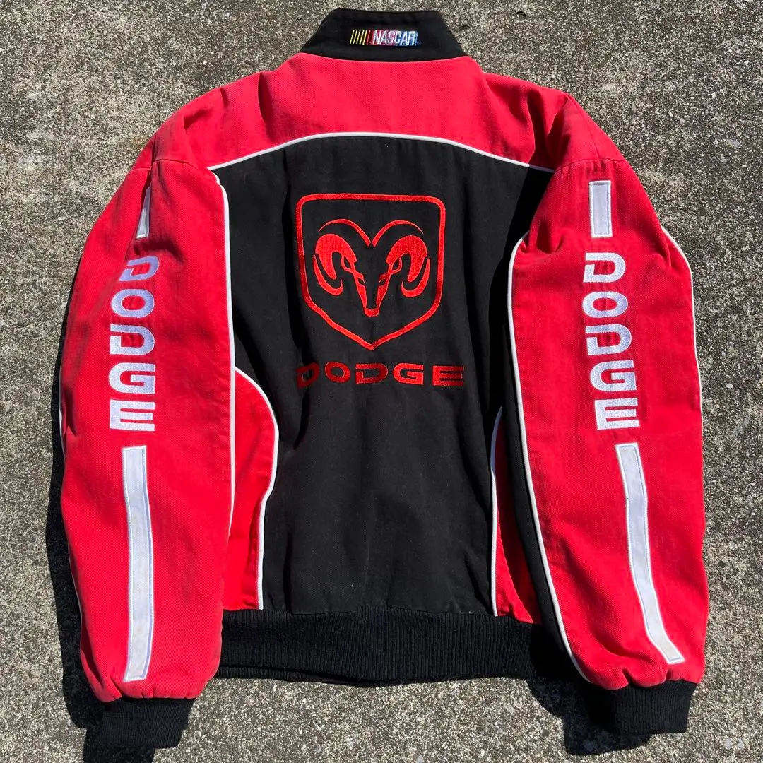 90s Ashley古着USA製Dodgeドギーレーシングジャケット黒ベージュ eaa408580_01.jpg