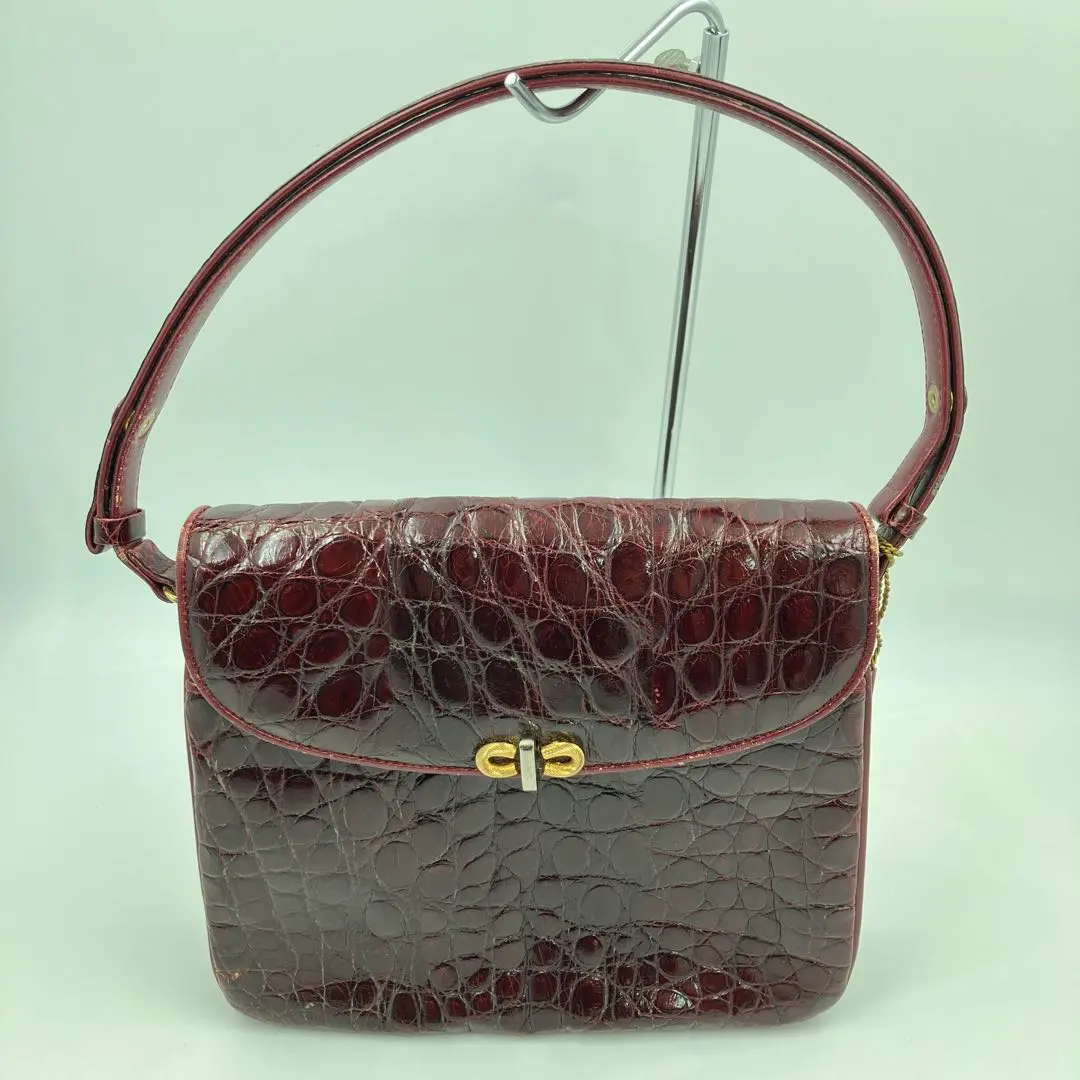 Thumbnail of Dark Red Crocodile Handbag Shiny Leather JRA Certified