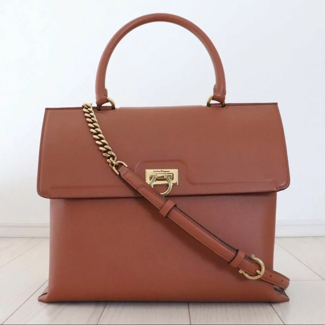 Thumbnail of Excellent Condition Salvatore Ferragamo Trifolio Gancini Leather Chain Bag