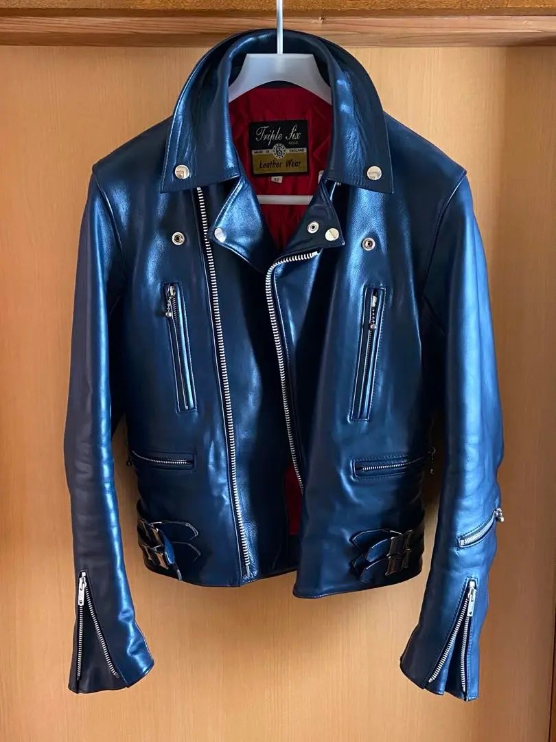 KING MOB 666 英国製 ダブルライダース レザー 牛革 ネイビー 目玉オールドイングランド製666〉イングランド製King Mob by 666