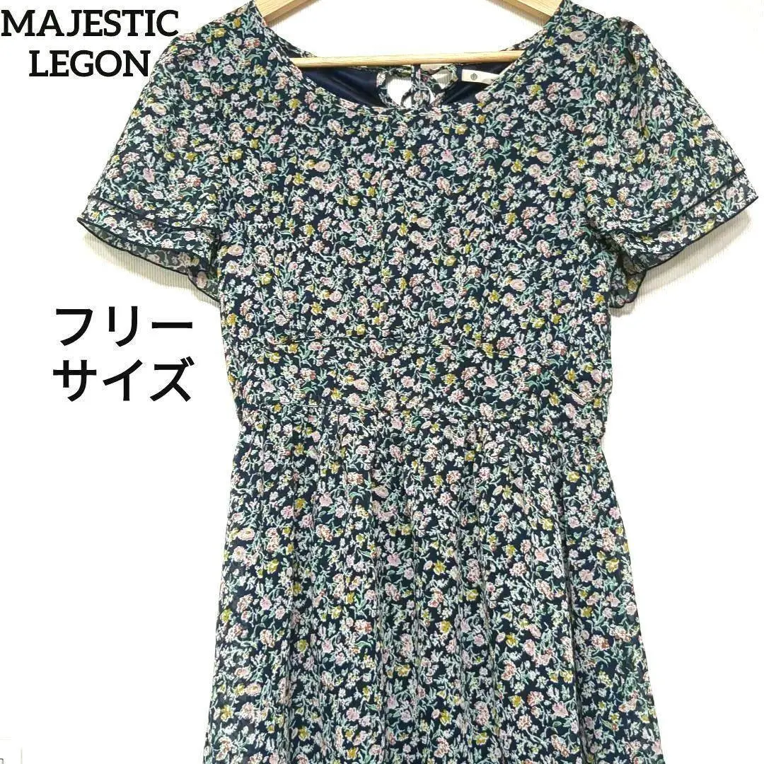 Thumbnail of 【Brand New with Tag】Floral Short Sleeve Dress Majestic Legon F Navy Blue Elegant and Lovely