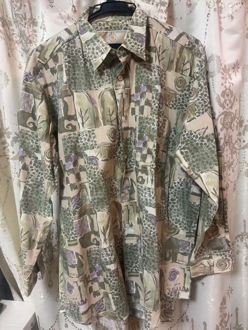 Thumbnail of Men's L Size Geometric Pattern Shirt Long Sleeve Vintage Retro All-Over Print