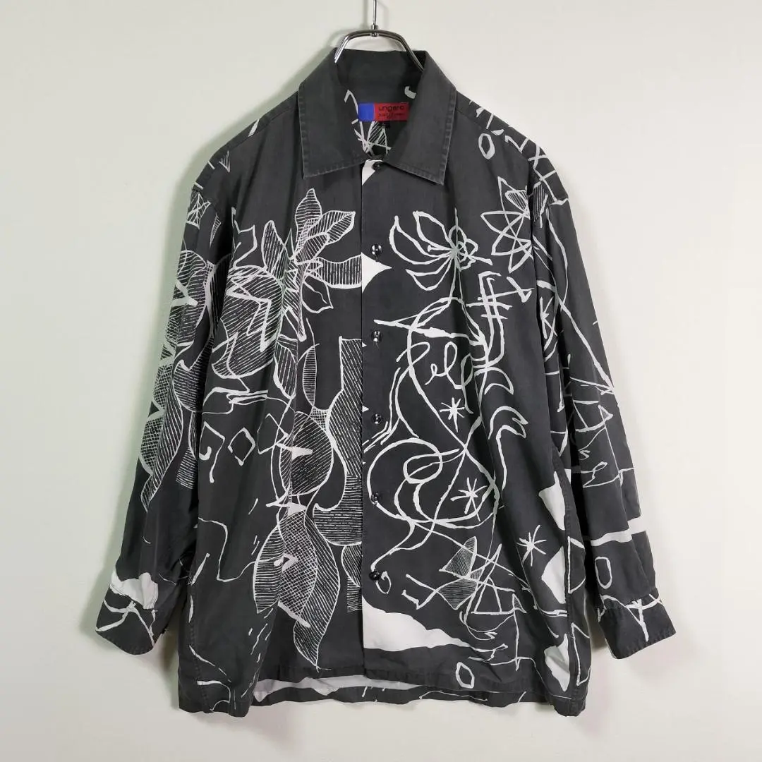 emanuel ungaro エマニュエルウンガロ花柄 長袖シャツピンク黒白 emanuel ungaro エマニュエルウンガロ花柄 長袖シャツピンク黒白