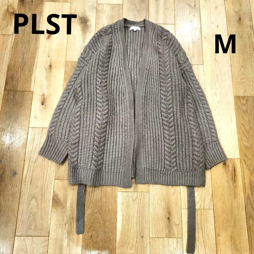 Thumbnail of PLST Cardigan Long M Brown with String Belt Cable Knit Outerwear M