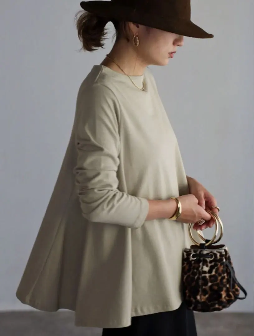 Thumbnail of Bonjour Sagan Flare Hem Long Sleeve T-shirt, Light Khaki