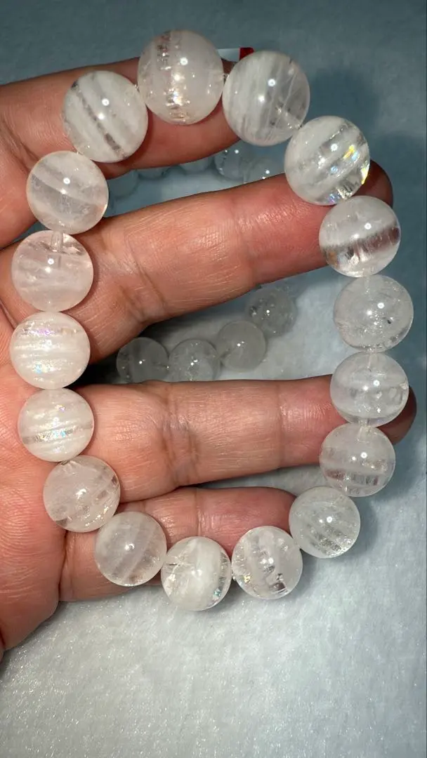 Thumbnail of ① White Step Phantom Quartz, White Mud Stone, Tremolite, Large Bead Bracelet