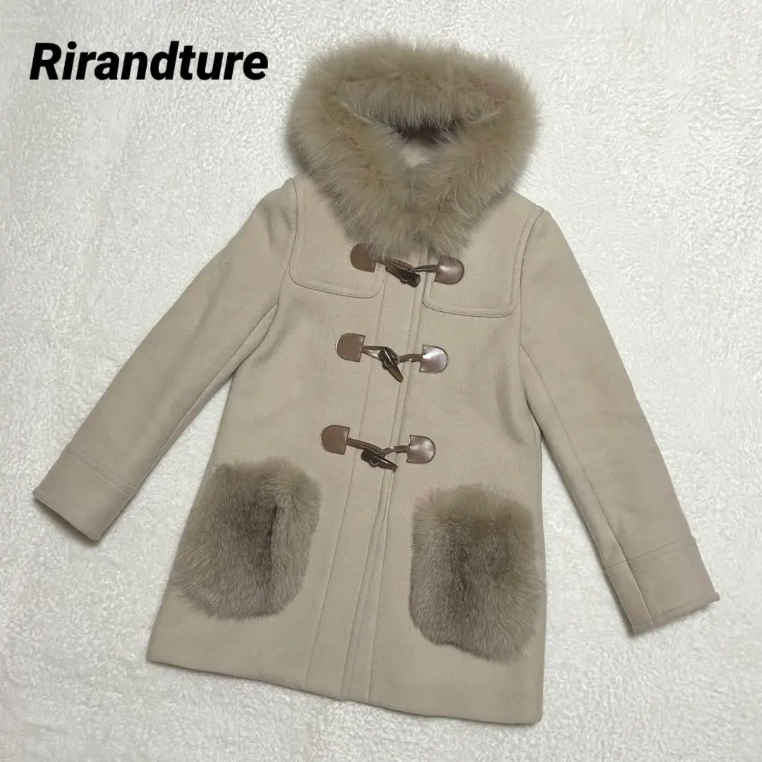 Rirandture 可拆卸式 狐狸毛 粗呢大衣 米色 1 的縮圖