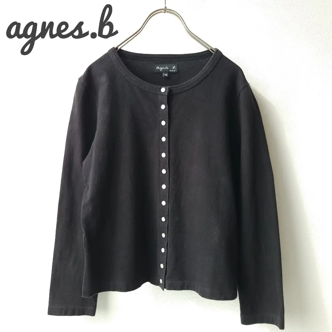 美品　アニエスベー♡カーディガン　プレッション　T3　黒　パール　春夏　薄手 美品 アニエスベー♡カーディガン プレッション T3 黒 パール 春