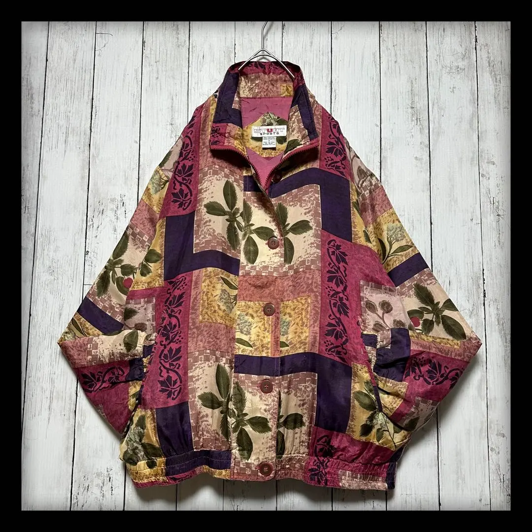 Thumbnail of Silk 100% Patterned Blouson ☆ Silk Jacket】80s 90s ☆ Botanical M