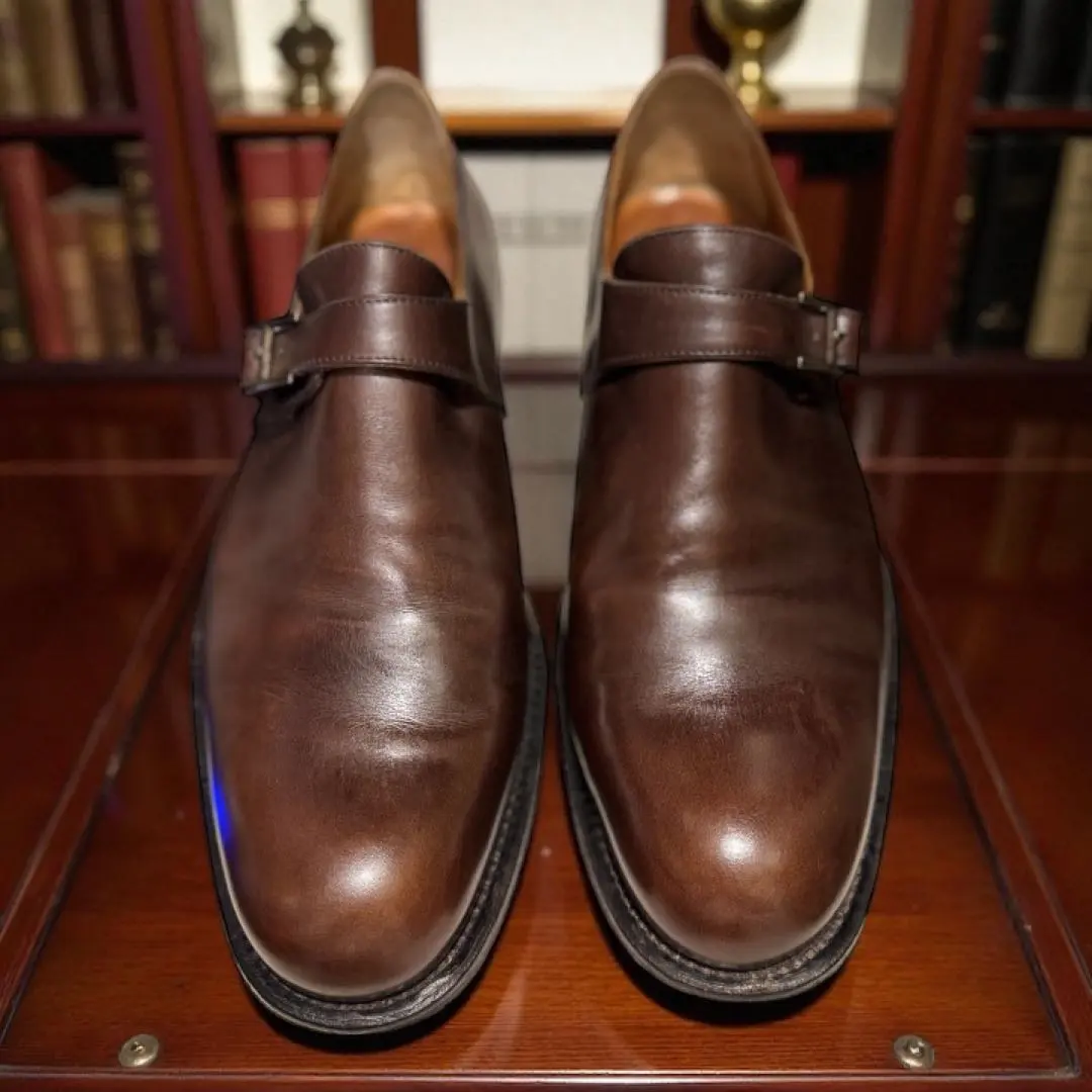 Thumbnail of HERMES H logo hardware 40.5 Dark Brown Monk Strap Shoes