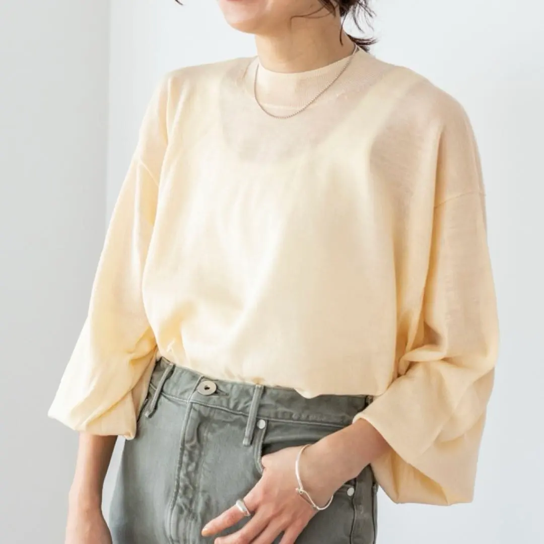 Thumbnail of IENA Sheer Gather Pullover Knit Long Sleeve Light Beige