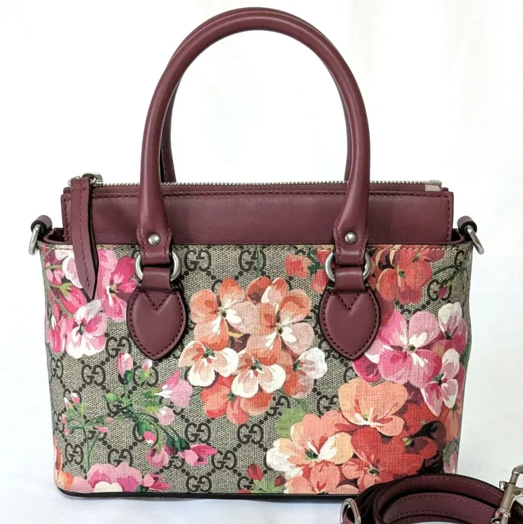 極美品 グッチ ブルームス GGスプリーム トートバッグ　フローラル 青 表裏 GUCCI - 極美品 グッチ ブルームス GGスプリーム トートバッグ